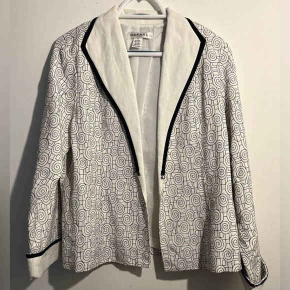 Rafael Y2K Black & White Linen Blend Open Front Jacket – Size 14 - Picture 2 of 10